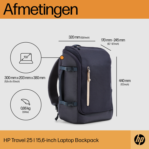 HP Travel 15,6 Iron Grey laptopbackpack, 25 liter