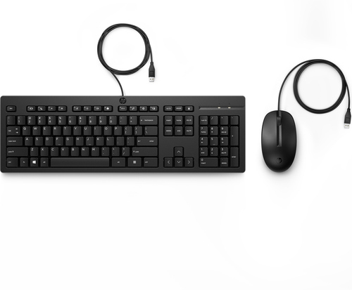 HP 225 Wired Mouse and KB G2 Belgium - English localization AZERTY BE - Maus - AZERTY toetsenbord Inclusief muis Kantoor USB Zwart