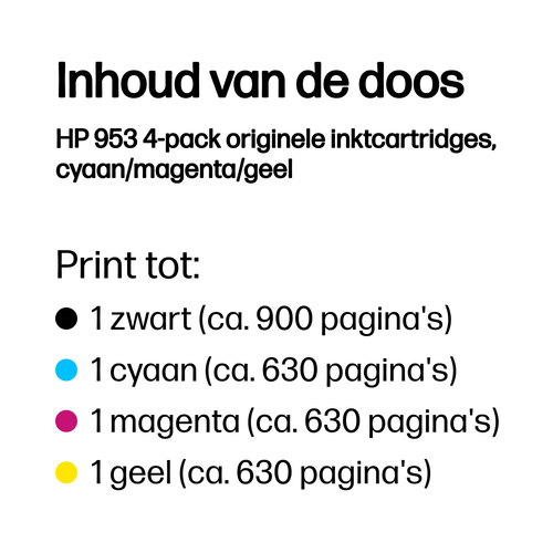 HP 953 4-pack originele inktcartridges, cyaan/magenta/geel