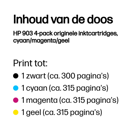 HP 903 4-pack originele inktcartridges, cyaan/magenta/geel