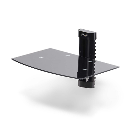 StarTech.com Hangende Wandplank voor Audio/Video Apparatuur, In Hoogte Verstelbaar Schap voor Onder TV, Hangend Wandmeubel, Organiseer uw A/V apparatuur op dit zwart gehard glazen schap