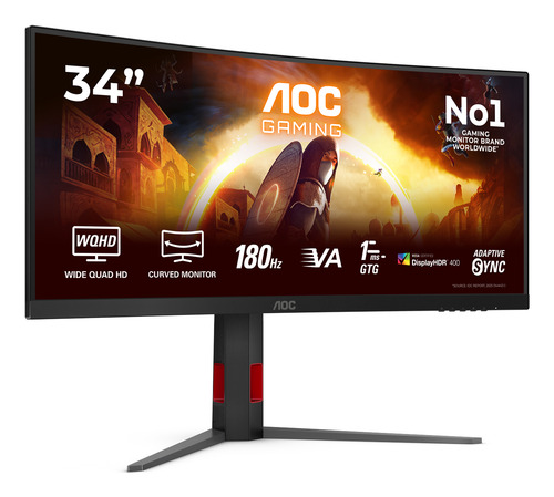 AOC G4 CU34G4CA computer monitor 86,4 cm (34") 3440 x 1440 Pixels Wide Quad HD Zwart, Rood