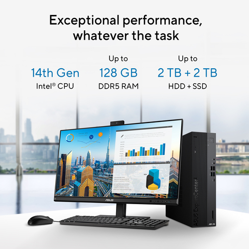 ASUS ExpertCenter D7 SFF D701SER-514500341X Intel® Core™ i5 i5-14500 16 GB DDR5-SDRAM 512 GB SSD Windows 11 Pro Tower PC Zwart