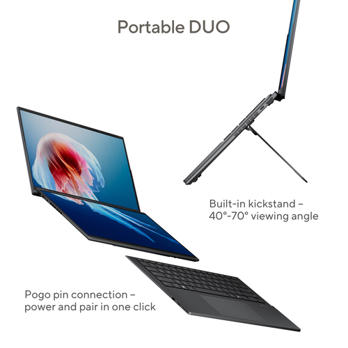 ASUS Zenbook Duo UX8406CA-QL038W Intel Core Ultra 7 255H Hybride (2-in-1) 35,6 cm (14") Touchscreen WUXGA 32 GB LPDDR5x-SDRAM 1 TB SSD Wi-Fi 7 (802.11be) Windows 11 Home Belgisch Grijs