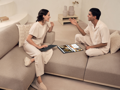 ASUS Zenbook Duo UX8406CA-QL038W Intel Core Ultra 7 255H Hybride (2-in-1) 35,6 cm (14") Touchscreen WUXGA 32 GB LPDDR5x-SDRAM 1 TB SSD Wi-Fi 7 (802.11be) Windows 11 Home Belgisch Grijs