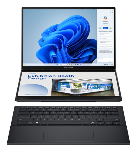 ASUS Zenbook Duo UX8406CA-QL038W Intel Core Ultra 7 255H Hybride (2-in-1) 35,6 cm (14") Touchscreen WUXGA 32 GB LPDDR5x-SDRAM 1 TB SSD Wi-Fi 7 (802.11be) Windows 11 Home Belgisch Grijs