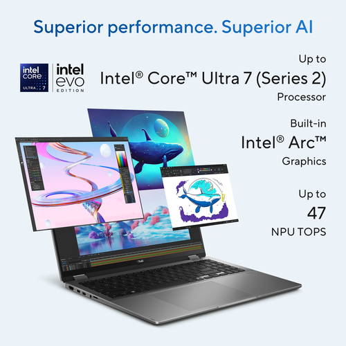 ASUS Vivobook 16 Flip TP3607SA-SI131W Copilot+ PC Intel Core Ultra 7 256V Hybride (2-in-1) 40,6 cm (16") Touchscreen WUXGA 16 GB LPDDR5x-SDRAM 512 GB SSD Wi-Fi 7 (802.11be) Windows 11 Home Belgisch Grijs