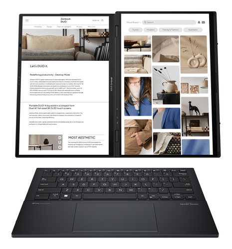 ASUS Zenbook Duo UX8406CA-QLNADW Intel Core Ultra 7 255H Hybride (2-in-1) 35,6 cm (14") Touchscreen Full HD 32 GB LPDDR5x-SDRAM 1 TB SSD Wi-Fi 7 (802.11be) Windows 11 Home Grijs AZERTY Belgisch