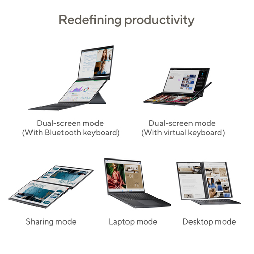 ASUS Zenbook Duo UX8406CA-QLNADW Intel Core Ultra 7 255H Hybride (2-in-1) 35,6 cm (14") Touchscreen Full HD 32 GB LPDDR5x-SDRAM 1 TB SSD Wi-Fi 7 (802.11be) Windows 11 Home Grijs AZERTY Belgisch