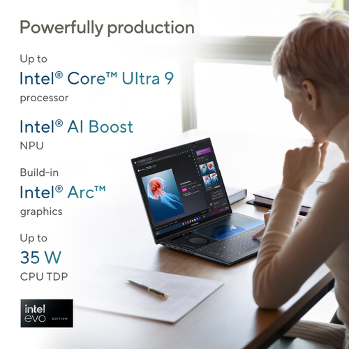 ASUS Zenbook Duo UX8406CA-QLNADW Intel Core Ultra 7 255H Hybride (2-in-1) 35,6 cm (14") Touchscreen Full HD 32 GB LPDDR5x-SDRAM 1 TB SSD Wi-Fi 7 (802.11be) Windows 11 Home Grijs AZERTY Belgisch