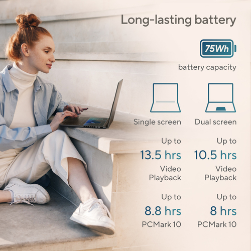 ASUS Zenbook Duo UX8406CA-QLNADW Intel Core Ultra 7 255H Hybride (2-in-1) 35,6 cm (14") Touchscreen Full HD 32 GB LPDDR5x-SDRAM 1 TB SSD Wi-Fi 7 (802.11be) Windows 11 Home Grijs AZERTY Belgisch