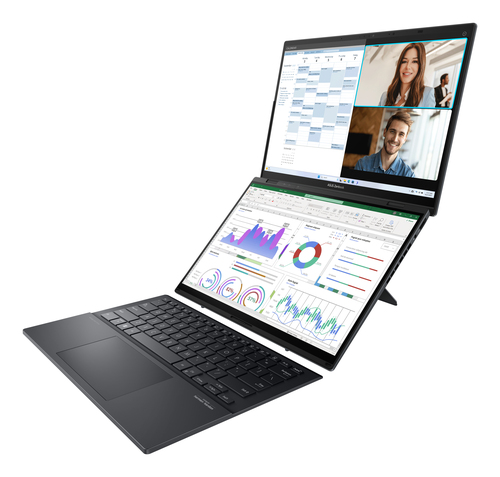 ASUS Zenbook Duo UX8406CA-QLNADW Intel Core Ultra 7 255H Hybride (2-in-1) 35,6 cm (14") Touchscreen Full HD 32 GB LPDDR5x-SDRAM 1 TB SSD Wi-Fi 7 (802.11be) Windows 11 Home Grijs AZERTY Belgisch