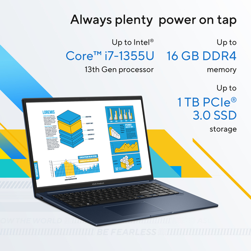 ASUS Vivobook 17 X1704MA-AU012W Intel Core 5 320 Laptop 43,9 cm (17.3") Full HD 16 GB DDR5-SDRAM 512 GB SSD Wi-Fi 6 (802.11ax) Windows 11 Home Belgisch Blauw