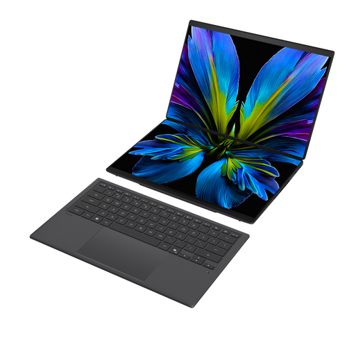 ASUS Zenbook Duo UX8407AA-SN481WS Intel Core Ultra 9 386H Laptop 35,6 cm (14") Touchscreen 3K 32 GB LPDDR5x-SDRAM 1 TB SSD Wi-Fi 7 (802.11be) Windows 11 Home Grijs AZERTY Belgisch