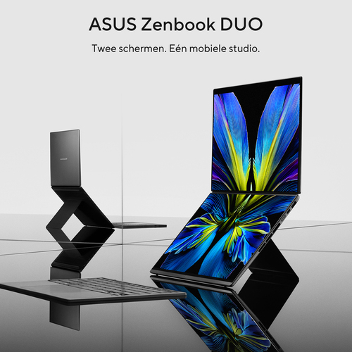 ASUS Zenbook Duo UX8407AA-SN481WS Intel Core Ultra 9 386H Laptop 35,6 cm (14") Touchscreen 3K 32 GB LPDDR5x-SDRAM 1 TB SSD Wi-Fi 7 (802.11be) Windows 11 Home Grijs AZERTY Belgisch