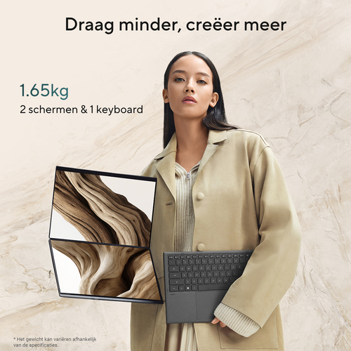ASUS Zenbook Duo UX8407AA-SN481WS Intel Core Ultra 9 386H Laptop 35,6 cm (14") Touchscreen 3K 32 GB LPDDR5x-SDRAM 1 TB SSD Wi-Fi 7 (802.11be) Windows 11 Home Grijs AZERTY Belgisch