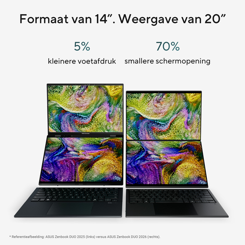 ASUS Zenbook Duo UX8407AA-SN481WS Intel Core Ultra 9 386H Laptop 35,6 cm (14") Touchscreen 3K 32 GB LPDDR5x-SDRAM 1 TB SSD Wi-Fi 7 (802.11be) Windows 11 Home Grijs AZERTY Belgisch