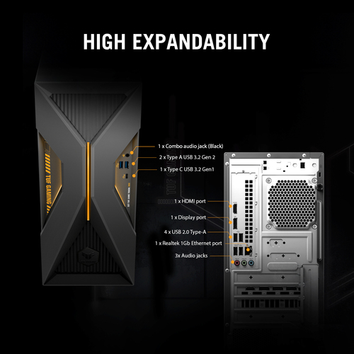 ASUS TUF Gaming T500 T500MV-07240H269W Intel Core 7 240H 16 GB DDR5-SDRAM 1 TB SSD NVIDIA GeForce RTX 5060 Ti Windows 11 Home Tower PC Zwart, Grijs