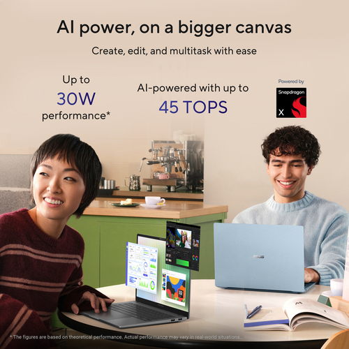 ASUS Vivobook S16 S5608QA-MB255W Copilot+ PC Snapdragon X1-26-101 Laptop 40,6 cm (16") WUXGA 8 GB LPDDR5x-SDRAM 256 GB SSD Wi-Fi 6E (802.11ax) Windows 11 Home Blauw AZERTY Belgisch