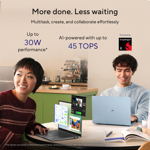 ASUS Vivobook S14 S5408QA-TM275W Copilot+ PC Snapdragon X1-26-101 Laptop 35,6 cm (14") WUXGA 8 GB LPDDR5x-SDRAM 256 GB SSD Wi-Fi 6E (802.11ax) Windows 11 Home Blauw AZERTY Belgisch