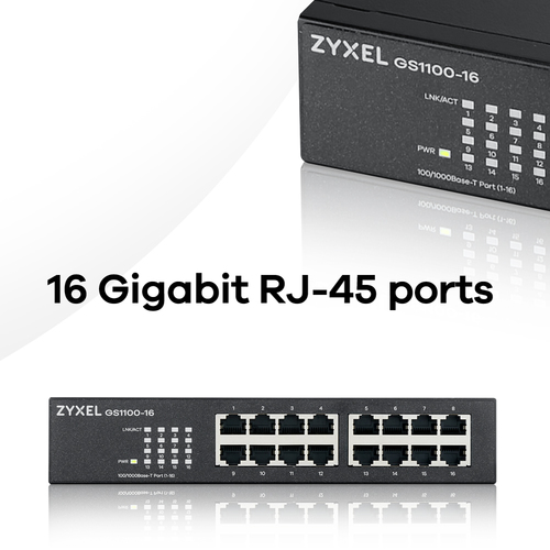 Zyxel GS1100-16 Unmanaged Gigabit Ethernet (10/100/1000) Zwart