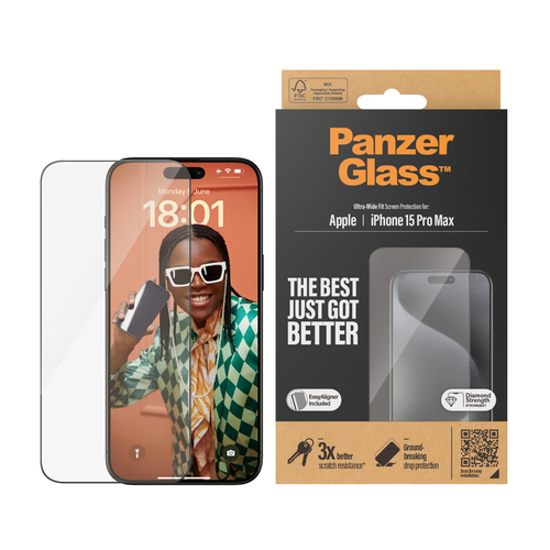 PanzerGlass ® Screen Protector iPhone 15 Pro Max | Ultra-Wide Fit w. EasyAligner Doorzichtige schermbeschermer Apple 1 stuk(s)
