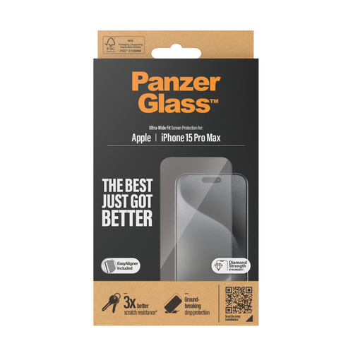 PanzerGlass ® Screen Protector iPhone 15 Pro Max | Ultra-Wide Fit w. EasyAligner Doorzichtige schermbeschermer Apple 1 stuk(s)