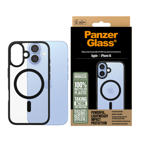 PanzerGlass PG HardCase Black MagS iPhone 16 6.1Inch mobiele telefoon behuizingen Hoes Transparant