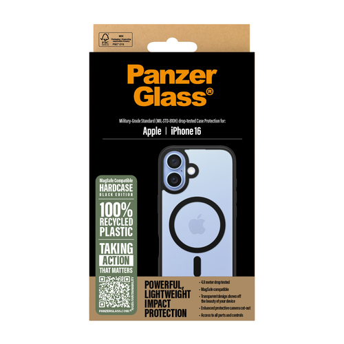 PanzerGlass PG HardCase Black MagS iPhone 16 6.1Inch mobiele telefoon behuizingen Hoes Transparant
