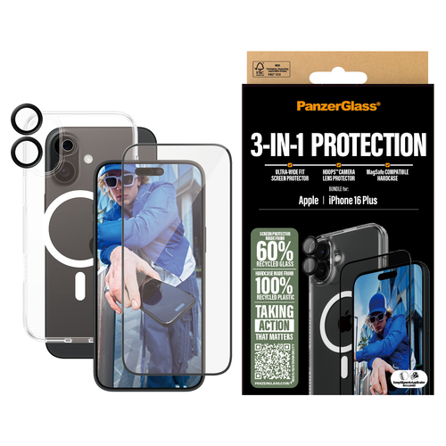 PanzerGlass ® 3-in-1 Protection Bundle iPhone 16 Plus Doorzichtige schermbeschermer Apple 1 stuk(s)