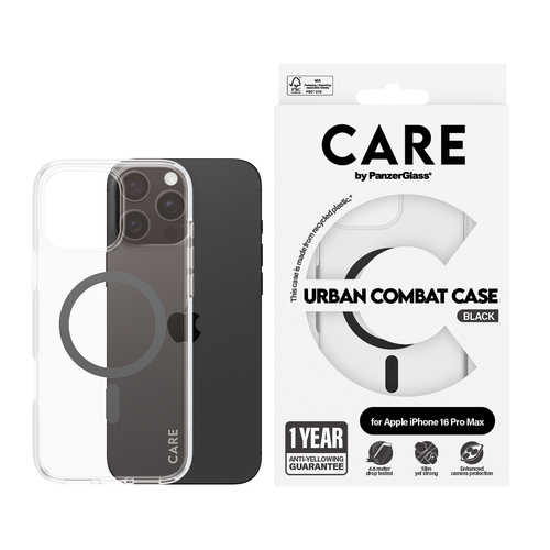 PanzerGlass CARE by PG BLK MagSafe iPhone16 6.9 Pro mobiele telefoon behuizingen Hoes Transparant