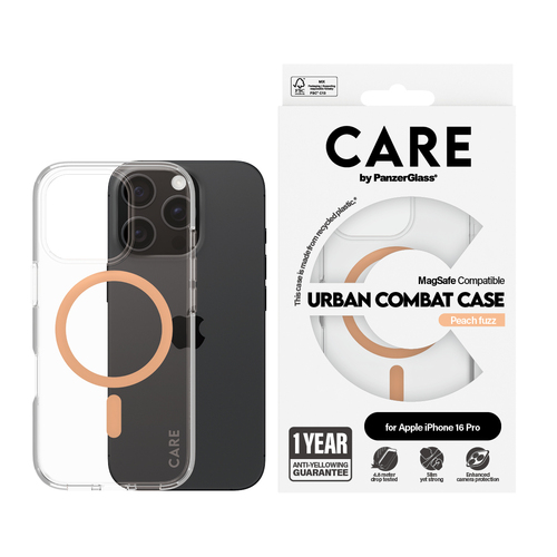 PanzerGlass CARE by PG Peachy MagS iPhone16 6.3 Pro mobiele telefoon behuizingen Hoes Transparant