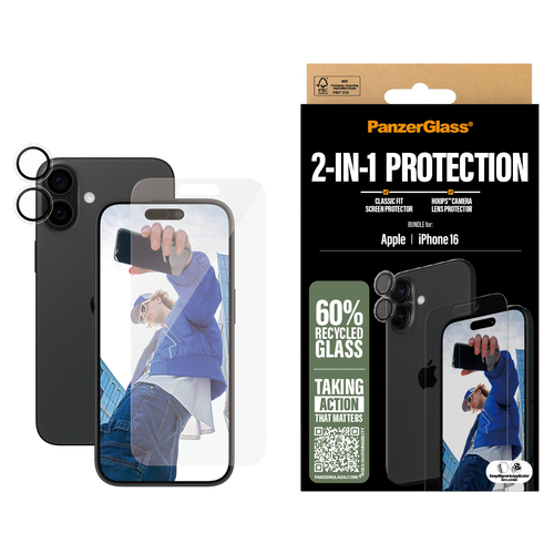 PanzerGlass ® 2-in-1 Bundle iPhone 16 Doorzichtige schermbeschermer Apple 1 stuk(s)