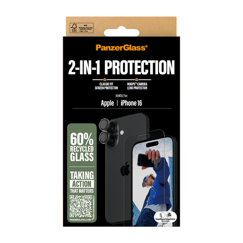 PanzerGlass ® 2-in-1 Bundle iPhone 16 Doorzichtige schermbeschermer Apple 1 stuk(s)