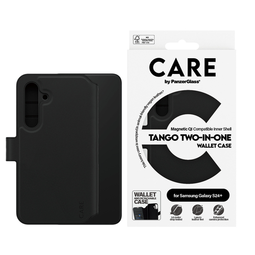 PanzerGlass CARE™ by ® Tango 2-in-1 Wallet Case w. Qi Compatible Samsung Galaxy S24+ mobiele telefoon behuizingen Hoes Zwart