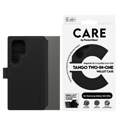 PanzerGlass CARE™ by ® Tango 2-in-1 Wallet Case w. Qi Compatible Samsung Galaxy S24 Ultra mobiele telefoon behuizingen Hoes Zwart