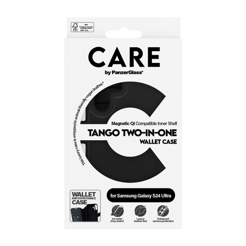 PanzerGlass CARE™ by ® Tango 2-in-1 Wallet Case w. Qi Compatible Samsung Galaxy S24 Ultra mobiele telefoon behuizingen Hoes Zwart