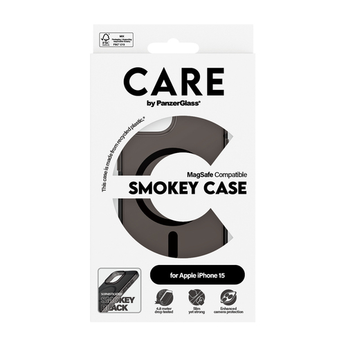 PanzerGlass CARE™ by ® Smokey Case w. Black MagSafe iPhone 15 mobiele telefoon behuizingen Hoes Zwart