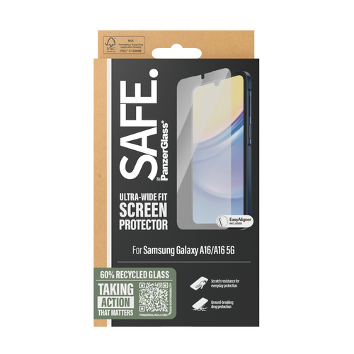 PanzerGlass SAFE. by ® Screen Protector Samsung Galaxy A16 | A16 5G | Ultra-Wide Fit Doorzichtige schermbeschermer 1 stuk(s)