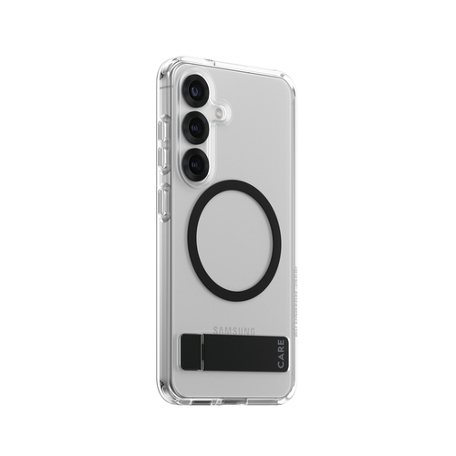 PanzerGlass CARE by ® Feature Case Transparent w. Black Kickstand & Qi Compatible Samsung Galaxy S25 mobiele telefoon behuizingen Hoes Transparant