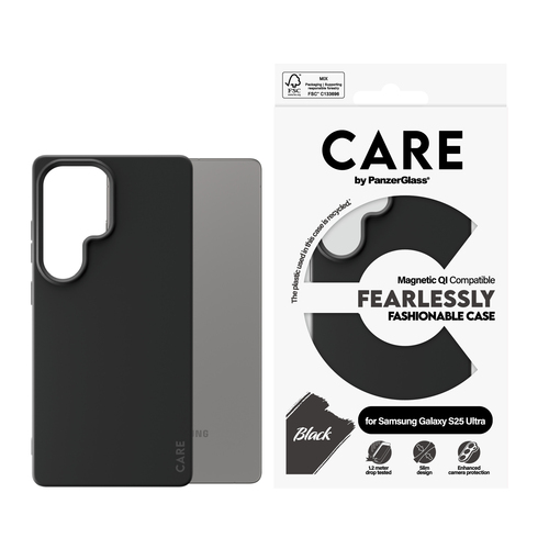 PanzerGlass CARE™ by ® Case Black w. Qi Compatible Samsung Galaxy S25 Ultra mobiele telefoon behuizingen Hoes Zwart