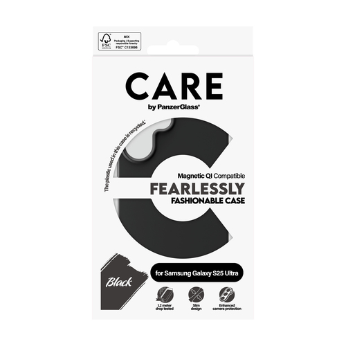 PanzerGlass CARE™ by ® Case Black w. Qi Compatible Samsung Galaxy S25 Ultra mobiele telefoon behuizingen Hoes Zwart