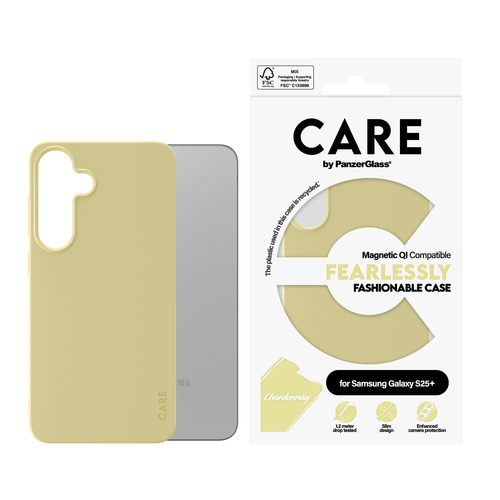 PanzerGlass CARE™ by ® Case Chardonnay w. Qi Compatible Samsung Galaxy S25+ mobiele telefoon behuizingen Hoes Geel