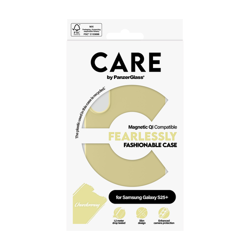 PanzerGlass CARE™ by ® Case Chardonnay w. Qi Compatible Samsung Galaxy S25+ mobiele telefoon behuizingen Hoes Geel
