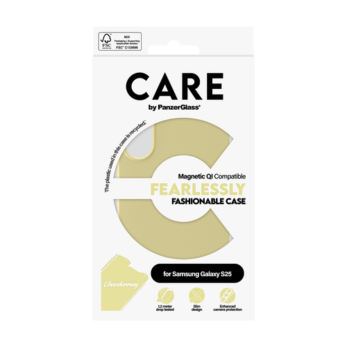 PanzerGlass CARE™ by ® Case Chardonnay w. Qi Compatible Samsung Galaxy S25 mobiele telefoon behuizingen Hoes Geel