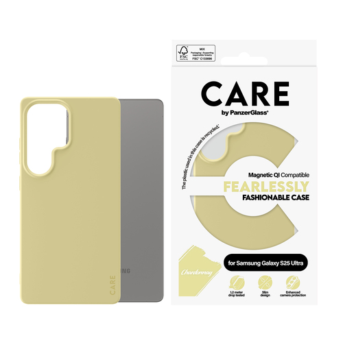 PanzerGlass CARE™ by ® Case Chardonnay w. Qi Compatible Samsung Galaxy S25 Ultra mobiele telefoon behuizingen Hoes Geel