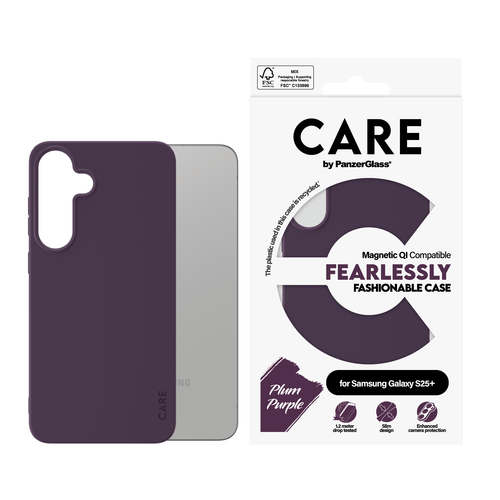 PanzerGlass CARE™ by ® Case Plum Purple w. Qi Compatible Samsung Galaxy S25+ mobiele telefoon behuizingen Hoes Paars