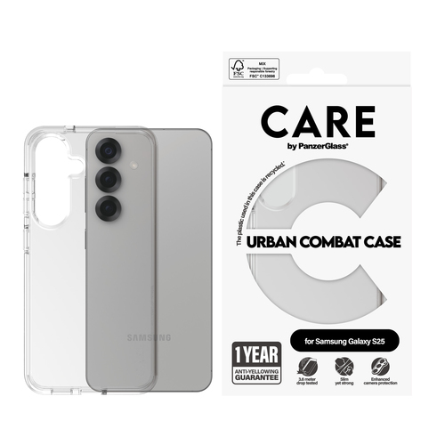 PanzerGlass CARE™ by ® Urban Combat Case Transparent Samsung Galaxy S25 mobiele telefoon behuizingen Hoes Transparant