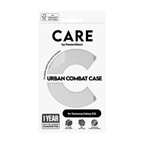 PanzerGlass CARE™ by ® Urban Combat Case Transparent Samsung Galaxy S25 mobiele telefoon behuizingen Hoes Transparant