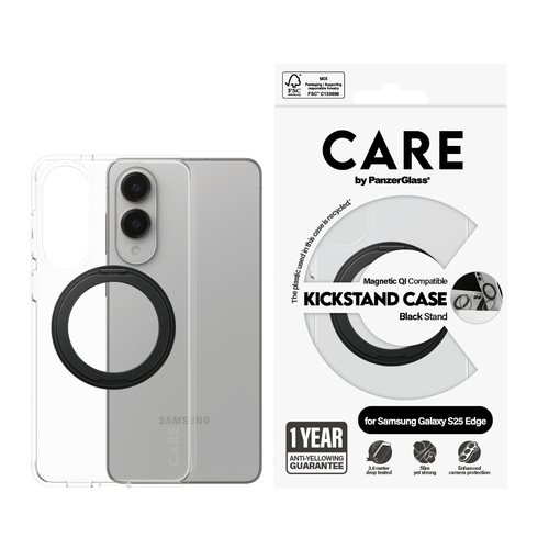 PanzerGlass CARE™ by ® Kickstand Case Transparent w. Qi Samsung S25 Edge mobiele telefoon behuizingen Hoes Transparant